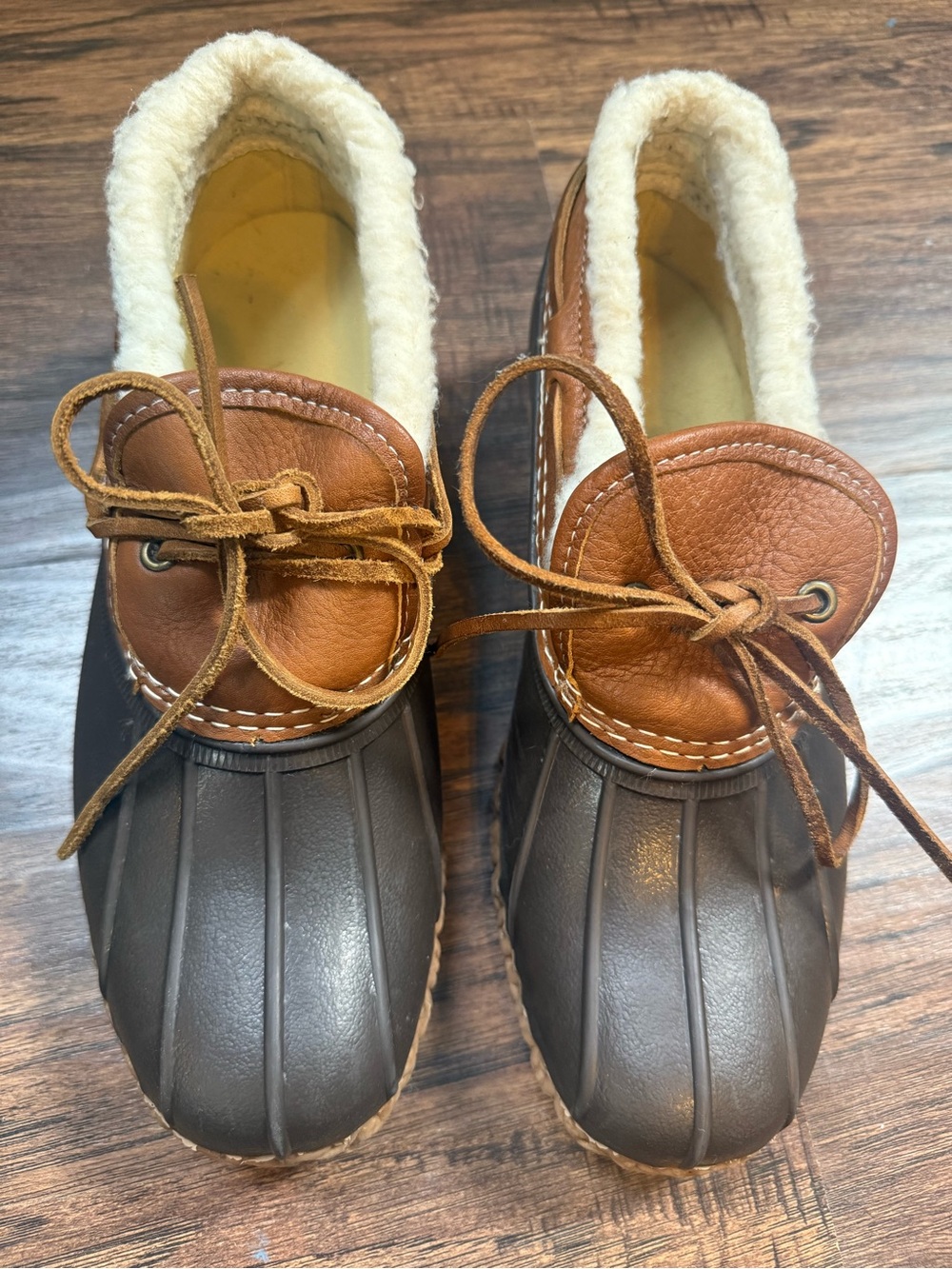 LL Bean Sherpa Lined PrimaLoft Duck Boots Rubber Moc Rain Shoes Tan Brown 9 M
